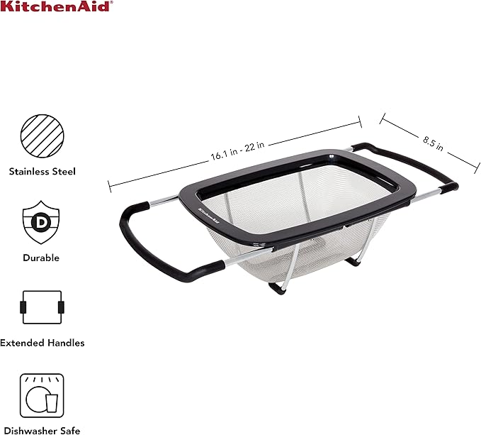 KitchenAid Expandable Stainless Steel Colander, Black