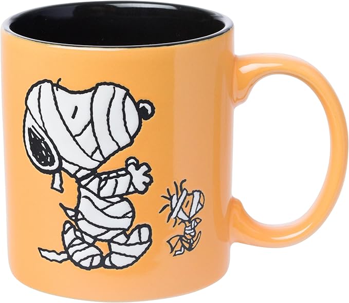 Silver Buffalo Peanuts Halloween Featuring Snoopy and Woodstock in Mummy Costume Wax Resist Ceramic Mug, 20 Ounces