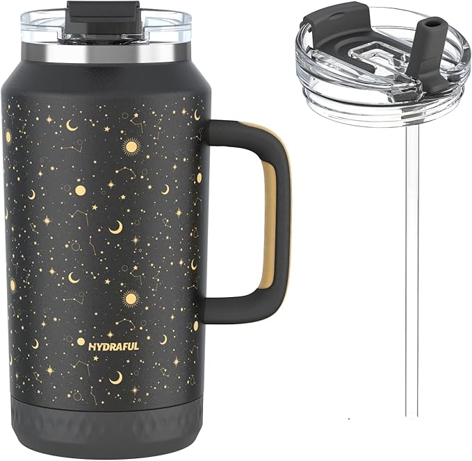 Hydraful 64 oz Tumbler with Handle and Straw - 100% Leak-Proof - Insulated Cup Reusable Stainless Steel Large Water Bottle Travel Mug for Gym, Hiking, and Camping - Gifts for Women Men Him Her