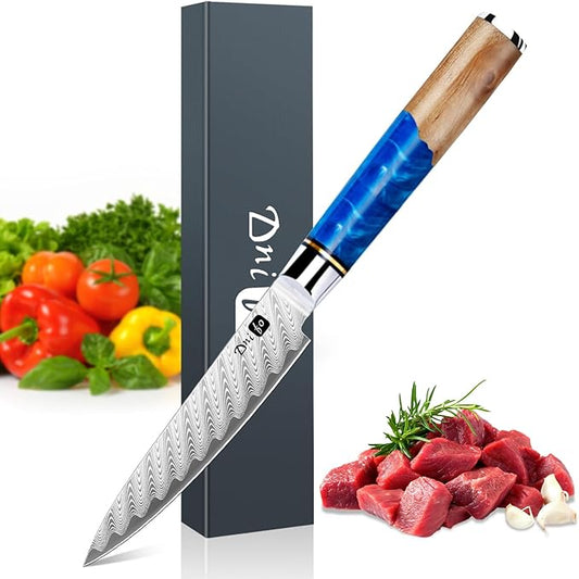 Kitchen Utility Knife 5 Inch, Japanese VG10 Steel Damascus Paring knife, Small Kitchen chef Knife with Gift Box and Resin Wood Handle, Ideal Birthday Gift for Men and Women