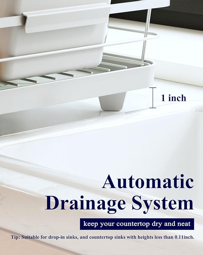 Kitsure Dish Drying Rack for Kitchen Counter, Stainless Steel Sink Organization and Storage Essentials with Cutlery Holder, Home and Appartment Decor, 12''W x 15.5''L, Silver Grey