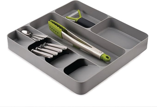 Joseph Joseph DrawerStore Compact Utensil Organizer For Kitchen Drawer Silverware, Flatware Tray, Large, Grey