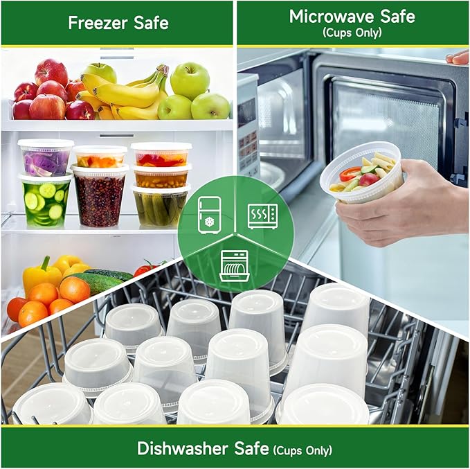 50 Set 8 oz Deli Containers with Lids, Leak-Proof BPA Free Plastic Take Out Bowls, Food Storage Containers for Takeout Meal Prep Storage, Freezer, Microwave & Dishwasher Safe