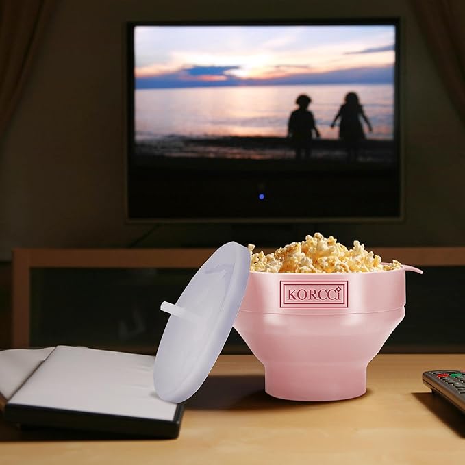 The Original Korcci Microwaveable Silicone Popcorn Popper, Microwave Popcorn Popper, Collapsible Microwave Popcorn Maker Bowl, No Oil Required, Use In Microwave, Dishwasher Safe (Pink)
