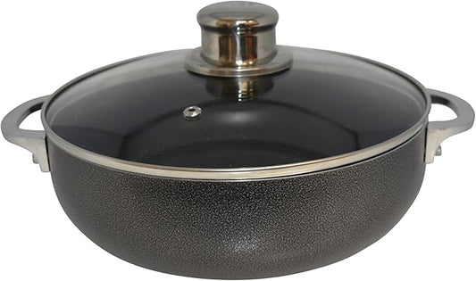 IMUSA 6.9qt Charcoal Aluminum Nonstick Caldero with Glass Lid, Black