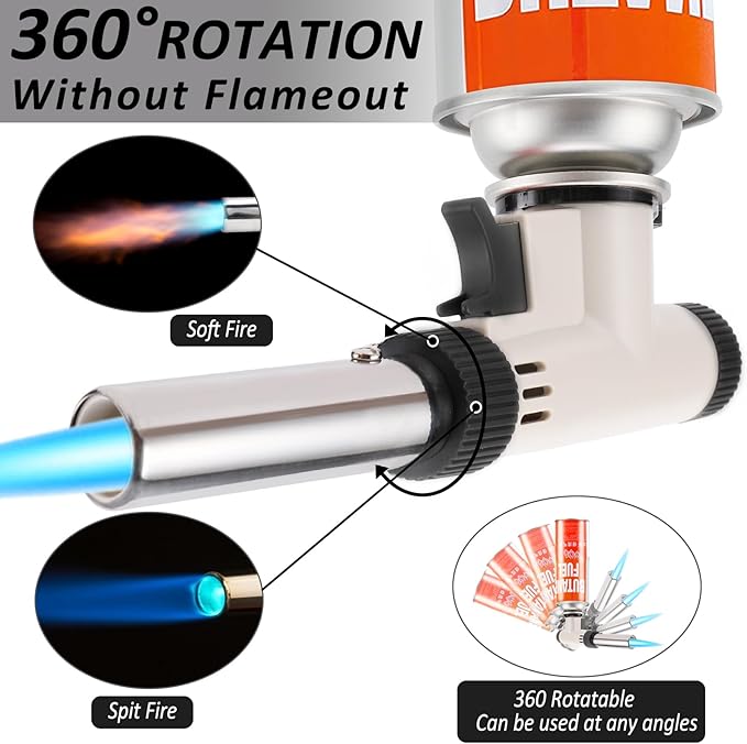 CORKAS Butane Torch Head, Professional Kitchen Cooking Torch with Adjustable Flame, Culinary & Grilling Blow Torch Lighter for Desserts, Creme Brulee, Soldering, BBQ and Baking (Fuel Not Included)