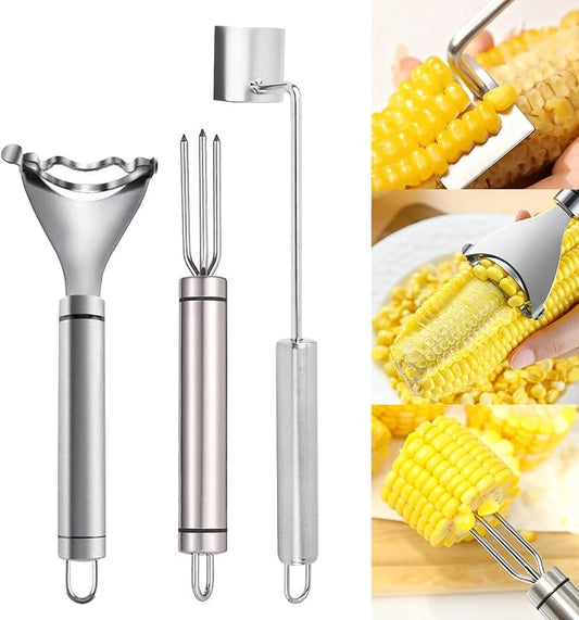 3 Pcs Corn Tool Set – Upgraded Corn Peeler for Corn on the Cob,Corn Holder, Corn Cob Stripper Tool,Multi-Use Corn Cob Stripper Tool for Home Kitchen, Outdoor Barbecues & Camping