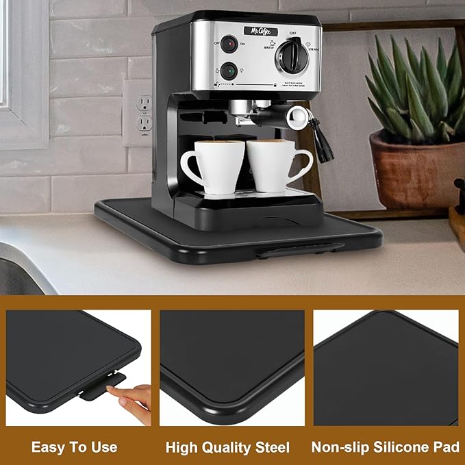 Kitchen Appliance Sliding Tray Coffee Maker Sliding Caddy with Rolling Wheels Under Cabinet Countertop Storage Organizer Moving Slider Extra Deep for Kitchenaid Stand Mixer Air Fryer Toaster Blender