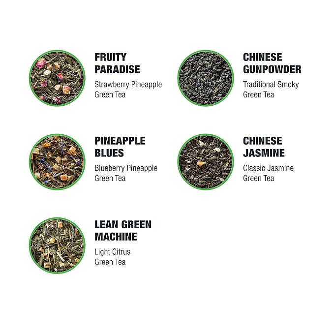 Tiesta Tea - Green Tea Gift Box, Loose Leaf, Medium Caffeinated Variety Pack, Make Hot & Iced Brews, 5 Pouches of Assorted Blends with Chinese Gunpowder, Chinese Jasmine, and Fruity Green