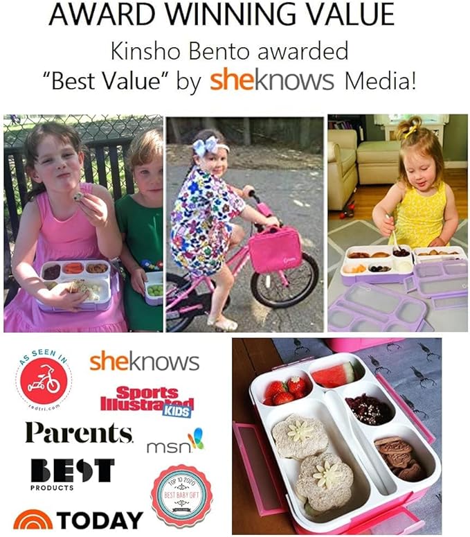 Bento Boxes with Bags and Ice Packs Set of 2. Lunch Box Snack Containers for Kids Boys Girls Adults. 6 Compartments, Leak-proof Portion Container Insulated Bag for School Lunches, Pink & Purple