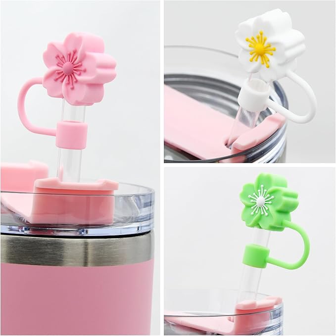 Flower Silicone Straw Cover Cap for Stanley Cup, 10 mm 0.4 in Reusable Topper Tips Lids, Gift for Party Decor