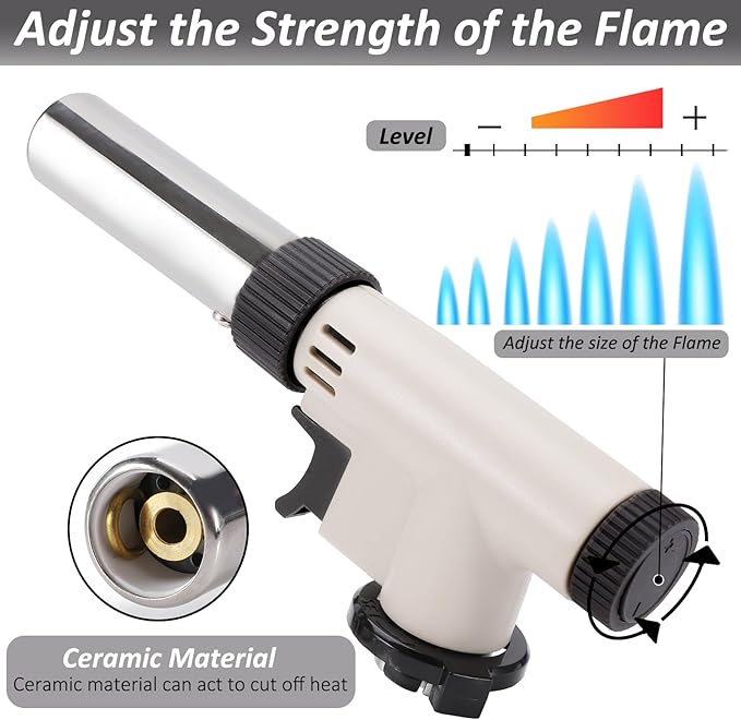 CORKAS Butane Torch Head, Professional Kitchen Cooking Torch with Adjustable Flame, Culinary & Grilling Blow Torch Lighter for Desserts, Creme Brulee, Soldering, BBQ and Baking (Fuel Not Included)