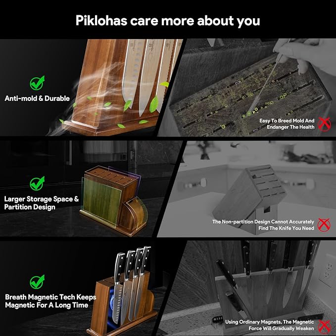 Knife Sets for Kitchen with Block, 17 Pieces with Magnetic Knife Holder, German High Carbon Stainless Steel Damascus Pattern Chef Knife Set