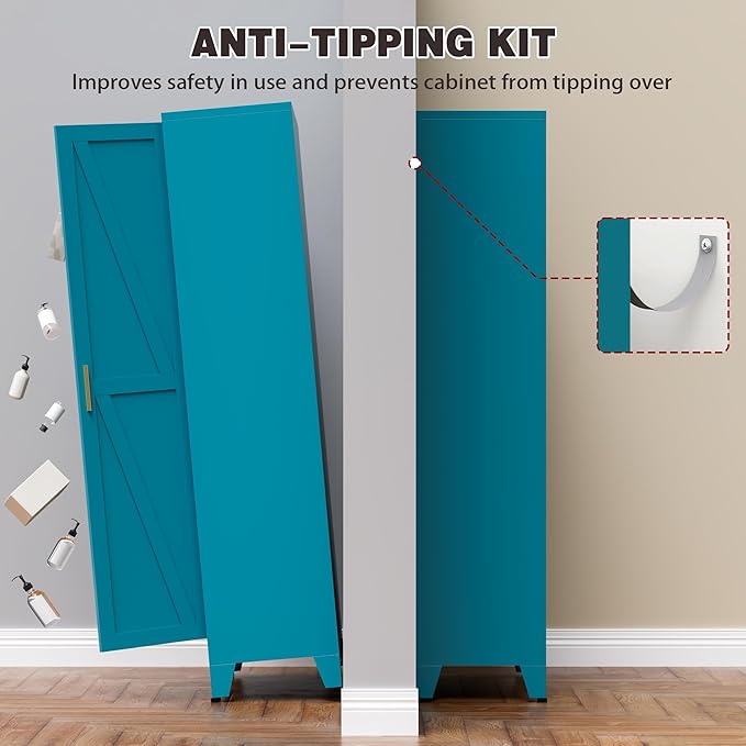 71" Tall Metal Pantry Cabinet, Kitchen Storage Cabinet with 2 Doors and 4 Adjustable Shelves for Kitchen, Living Room, Dining Room, Bathroom and Home, Office (Blue, 71" H)