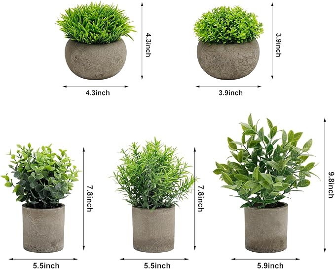 AUUGUU Artificial Potted Plants Faux Greenery in Cement Pots - Image 8