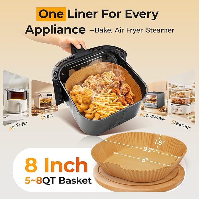 Air Fryer Liners Disposable 8" Square, 500 Pcs Unbleached Parchment Paper Liners for Airfryer Basket, Non-Stick & Leakproof Baking Paper for Oven & Pan
