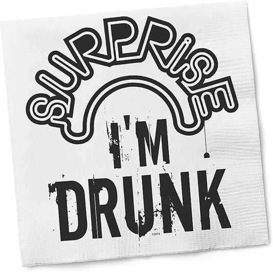 Twisted Wares - Funny Cocktail Napkins - URPRISE I'M DRUNK - Boutique Cocktail Napkins - Perfect for any Celebrations 5"X5" (20 Pack)