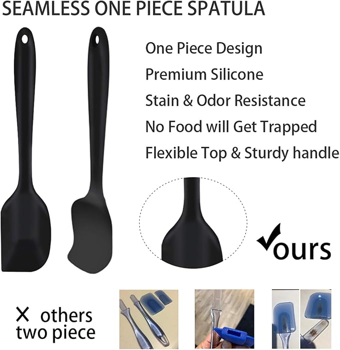 TeamFar Silicone Spatula, 7 PCS Rubber Spatulas Heat Resistant Kitchen Utensils Set for Baking Cooking Mixing, Fit Nonstick Cookware, Healthy & Non Toxic, Sturdy & One Piece, Dishwasher Safe - Black