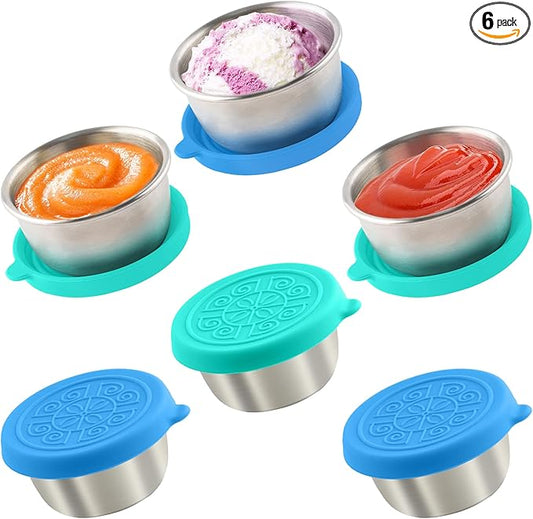 6x1.6 Oz Salad Dressing Containers With Lids, Small Leakproof Reusable Stainless Steel Salad Dressing Container To Go For Lunch Boxes,Sauce containers, Picnics,Travel Meal Prep And Kitchen Storage.