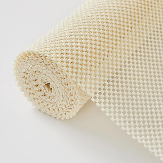 Beautysaid Shelf and Drawer Liner for Kitchen Cabinet, Non Adhesive Non Slip Shelf Paper Thickened for Dresser Pantry Shelve Bathroom Protector Liner Breathable Mat(Cream White Weave,12 in x 10 FT)