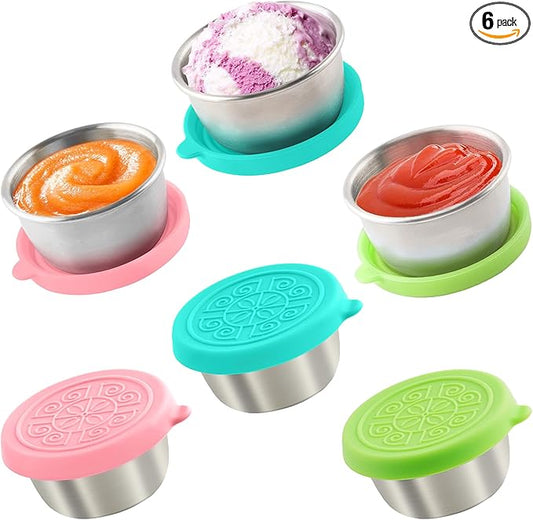 6x1.6 Oz Salad Dressing Containers With Lids, Small Leakproof Reusable Stainless Steel Salad Dressing Container To Go For Lunch Boxes,Sauce containers, Picnics,Travel Meal Prep And Kitchen Storage.