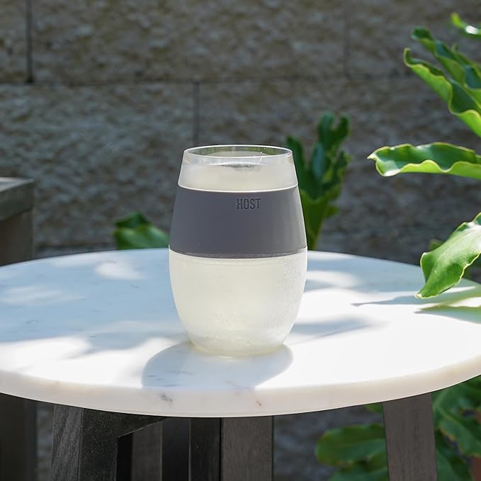 HOST Cooling Cup Plastic Double Wall Insulated Freezable Drink Chilling Tumbler with Freezing Gel Wine Glasses for Red and White Wine, 8.5 oz, Grey Set of 1