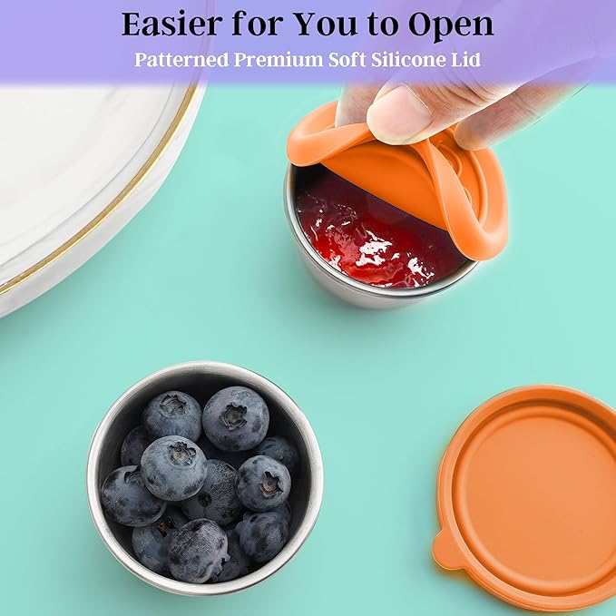 6x1.6 Oz Salad Dressing Containers With Lids, Small Leakproof Reusable Stainless Steel Salad Dressing Container To Go For Lunch Boxes,Sauce containers, Picnics,Travel Meal Prep And Kitchen Storage.