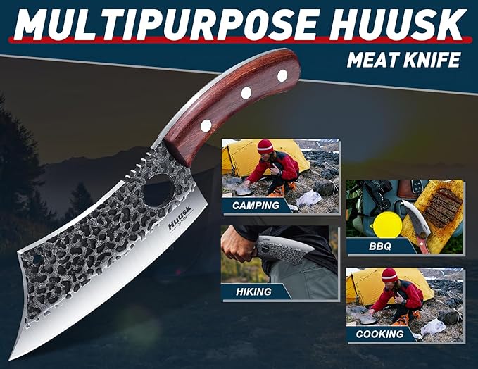 Huusk Japanese Kitchen Knife Set 6pcs with Gift Box, Butcher Knife Set for Meat Cutting, Cooking Knives with Meat Cleaver, Chef Knives Professional, Cool Mens Christmas Gift