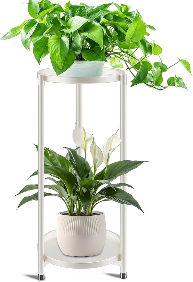2 Tier Plant Stand Indoor Tall, Metal Flower Pot Stands Outdoor Holders Plant by KHayRovies