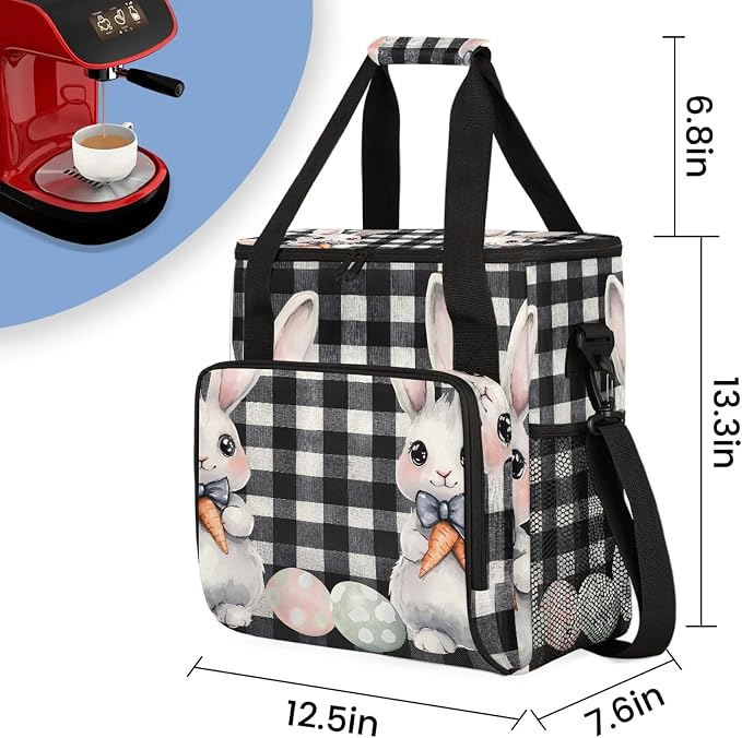 Easter Bunny Black And White Checkered Coffee Maker Carring Bag, Large - Image 2
