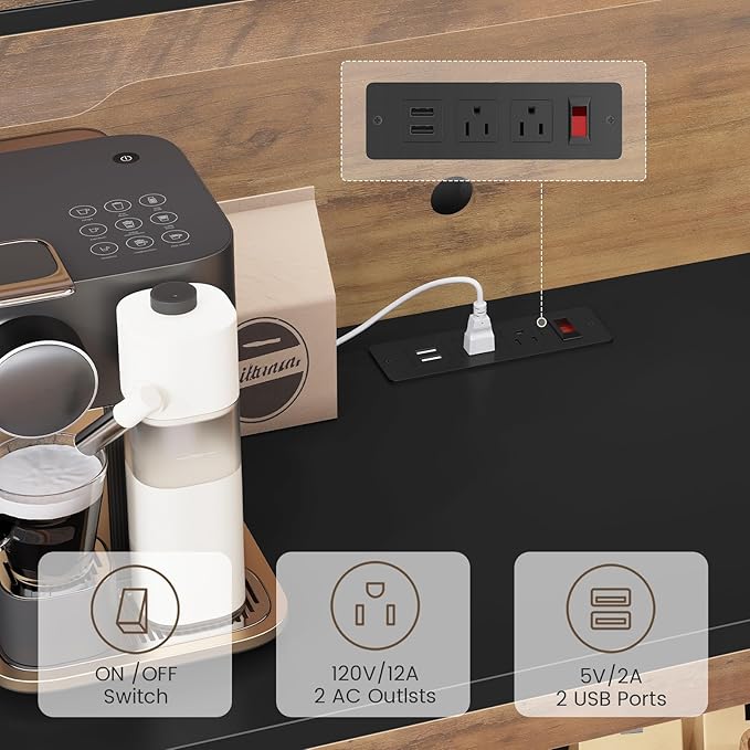 Itaar 71" Pantry Cabinet with Charging Station and LED Light, Kitchen Pantry Cabinet with Microwave Stand, 47.2" Wide Kitchen Storage Cabinets with Storage Cart 3 Tier for Dining Room (Brown)