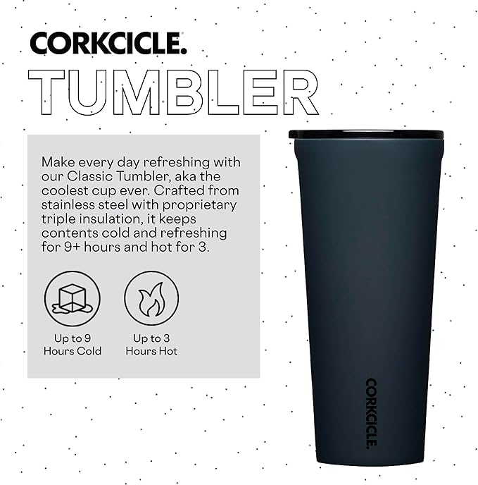 Corkcicle Classic Tumbler - Insulated Stainless Steel Travel Cup - Cold & Hot Drinks - Reusable - Durable - Spill Proof Lid - Non-Slip Silicone Base - Easy Grip - BPA Free - 24 oz - Rucksack