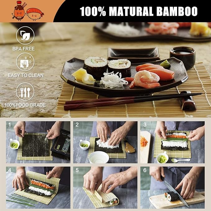 Sushi Making Kit, 22-in-1 Sushi Roller Kit with Bamboo Sushi Rolling Mat, Sushi Bazooka, Avocado Knife, Sushi Knife, Chopsticks, Sauce Dishes, Rice Spreader & More DIY Sushi Party Gift