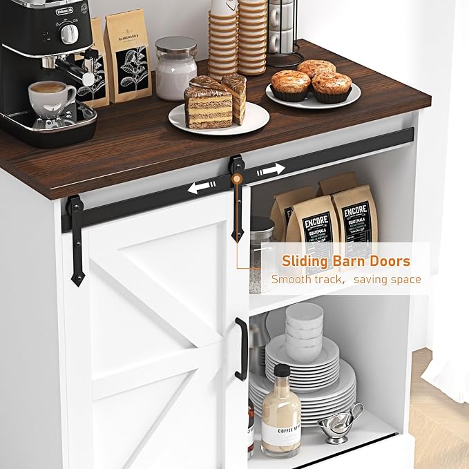 HOMFAMILIA 31.5" H Farmhouse Coffee Bar Cabinet w/Storage, Rustic Buffet Cabinet - Image 3
