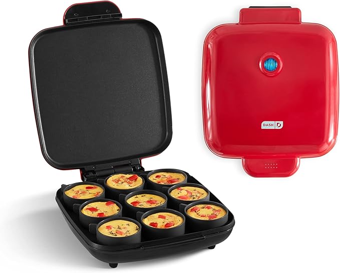 Dash Sous Vide Style Family Size Egg Bite Maker for Breakfast Bites, Sandwiches, Healthy Snacks or Desserts, Keto & Paleo Friendly (9 Servings), Red, 9 Egg Bites