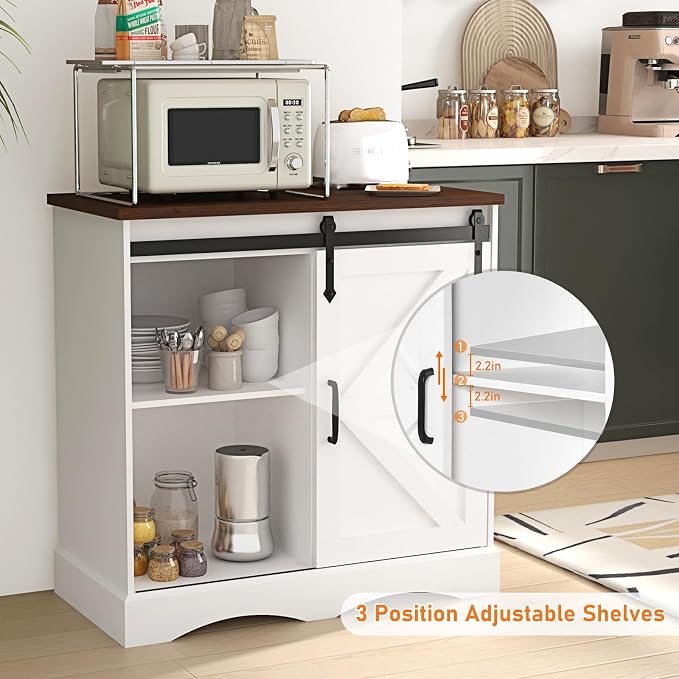 HOMFAMILIA 31.5" H Farmhouse Coffee Bar Cabinet w/Storage, Rustic Buffet Cabinet - Image 4