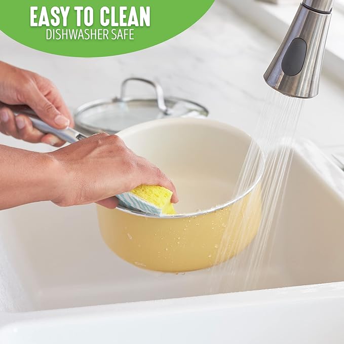 GreenLife Artisan Healthy Ceramic Nonstick, 1QT and 2QT Saucepan Pot Set with Lids, Stainless Steel Handle, Induction, PFAS-Free, Dishwasher Safe, Oven Safe, Yellow