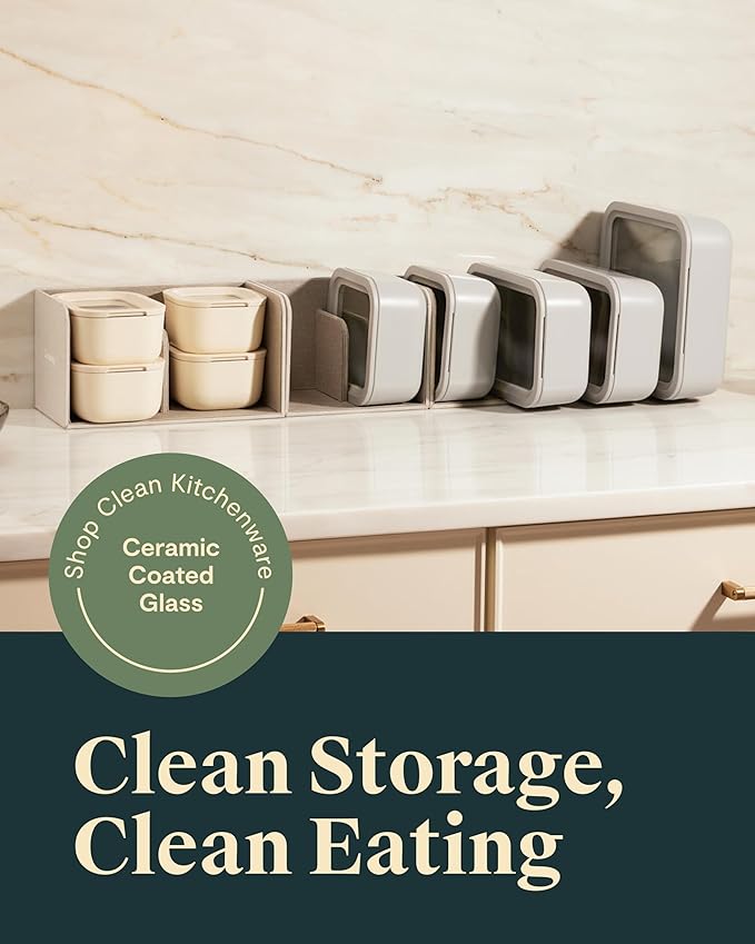 Caraway 22pc Glass Food Storage Set - Storage Containers for Food - Non-Toxic Ceramic-Coated Glass - Air Release Technology - Compact & Stackable Design - Perracotta