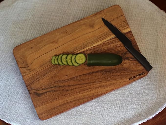Vesta Homes Wooden Cutting Board for Kitchen/Chopping, Serving Board, Platter for Vegetables, Fruits, Cheese and Charcuterie | Natural Acacia Wood |15 * 10 Inches | Handcrafted in India