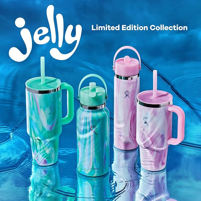 Hydro Flask Travel Tumbler with Handle, Lid and Straw - Insulated Stainless Steel in 40 Oz Jelly Pink