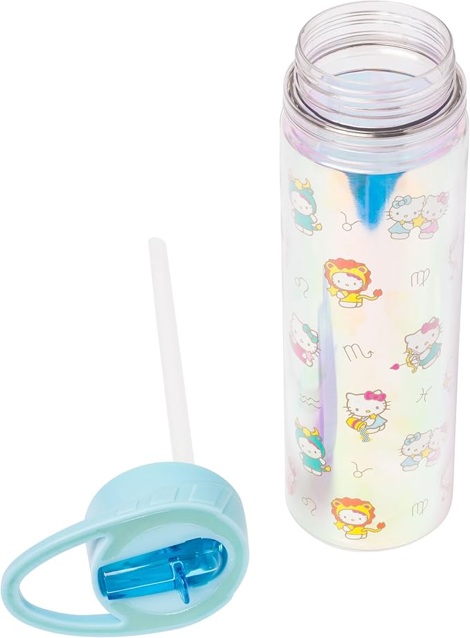 Silver Buffalo Sanrio Hello Kitty Zodiac Signs Iridescent Double Walled Tritan Water Bottle, 18 Ounces