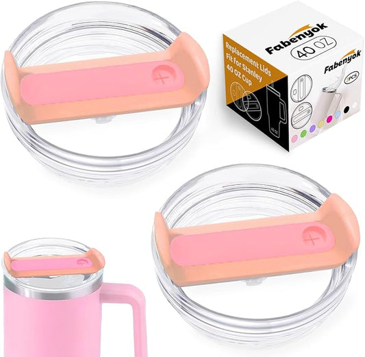 40 OZ Tumbler Lid Replacement Fit for Stanley Cup, 2 Pack Clear Replacement Lids Fit for Stanley Travel Tumbler, Spill Proof Tumbler Covers for Stanley Cup Accessories (Clear - Peachy)