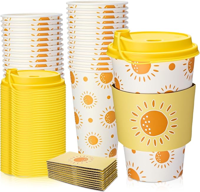 Lallisa 50 Pack 16 oz Boho Sun Disposable Coffee Cups by Lallisa