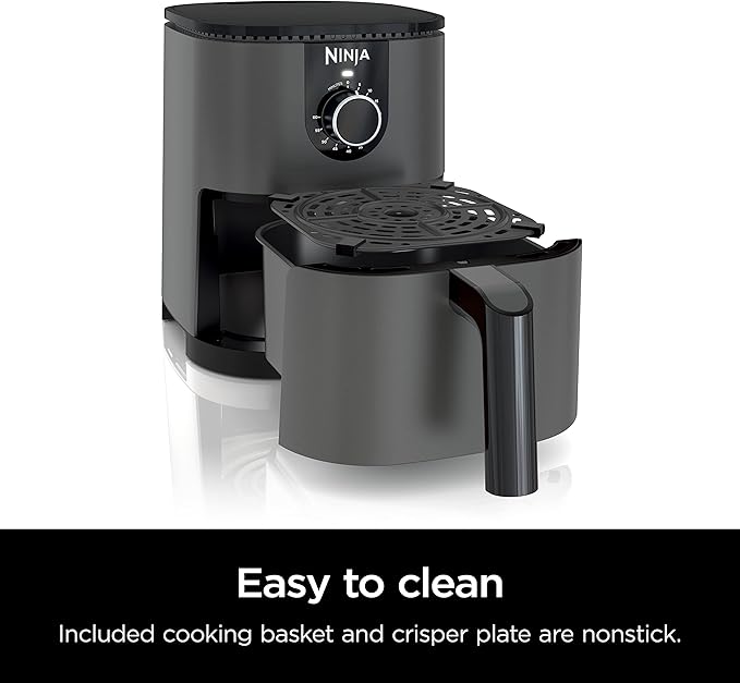 Ninja AF080 Mini Air Fryer, 2 Quarts Capacity, Compact, Nonstick, with Quick Set Timer, Grey
