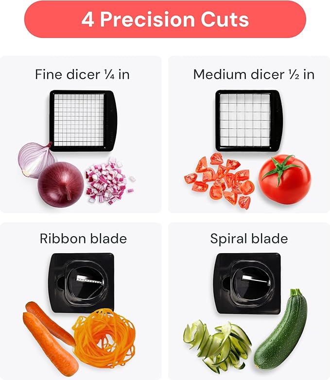 Fullstar The Original Pro Chopper - Vegetable Chopper and Spiralizer, Food Chopper with Container, Fruit Slicer, Kitchen Gadgets & Gifts, Home Essentials (4 in 1, Gray/Green)