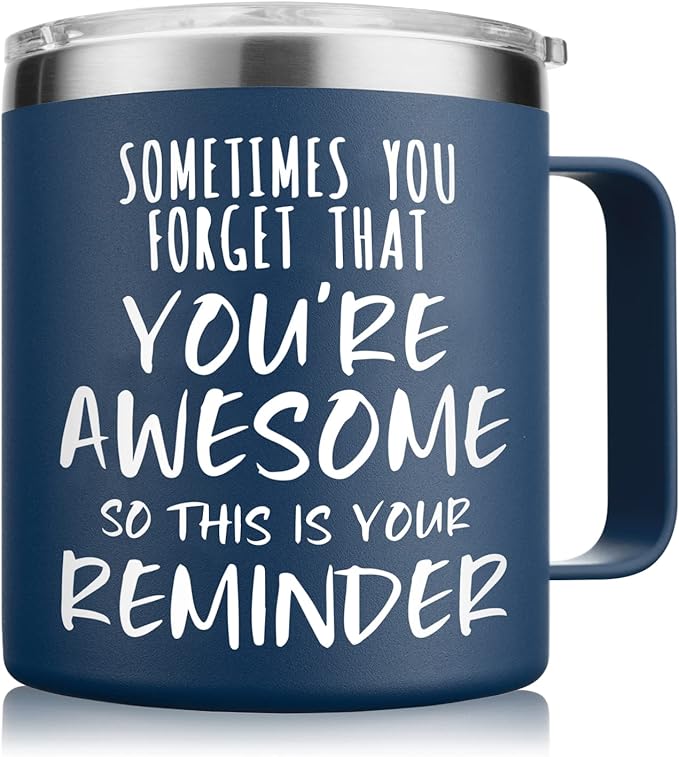 NOWWISH Inspirational Coffee Mug for Men, 14oz Vacuum Insulated Stainless Steel Cup, You Are Awesome Gift for Husband, Boyfriend, Dad - Navy Blue