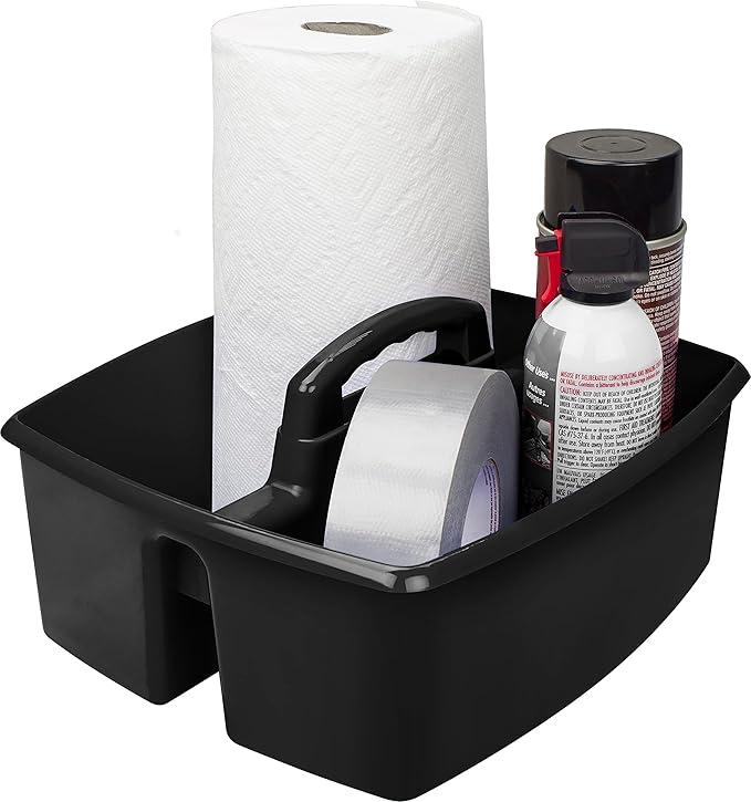Storex 2-Compartment Large Caddy – Multipurpose Classroom Organizer with Handle, Black, 1-Pack (00973A06C)