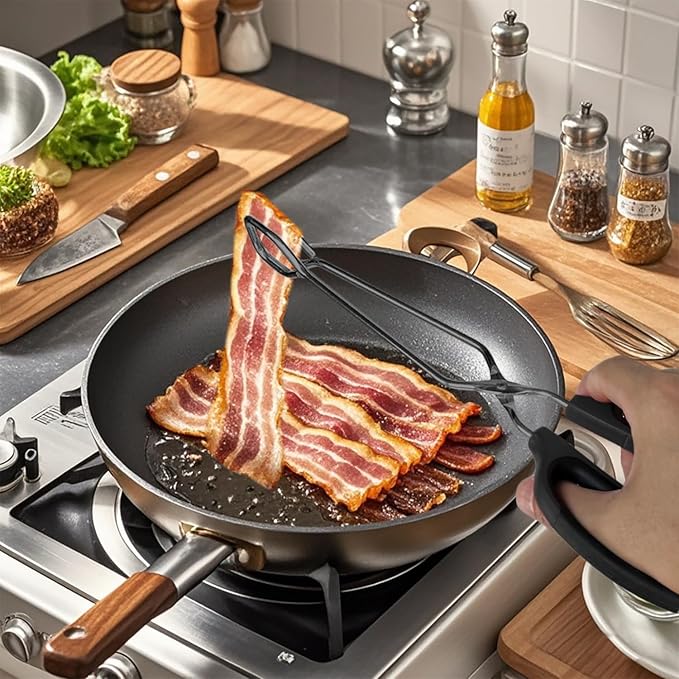 Stainless Steel Scissor Tongs 12" and 16" Set, Extra Long Metal Kitchen Tongs for Cooking, Grilling & Serving (Set of 2, Black)