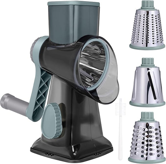 Kaishun Cheese Grater Rotary Grater Sredder Stainless Steel with Vacuum Suction Base Madonline Multi Functional Kitchen Tool Perfect for Easy Shredding and Slicing, Hands Safe Blade Black