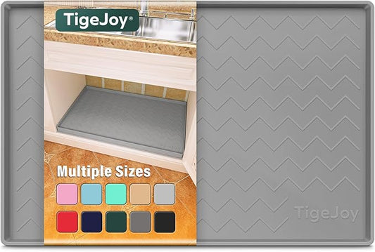 TigeJoy Under Sink Mats for Kitchen Waterproof, Leak-Proof Silicone Mat Sink Protector and Cabinet Liner, Kitchen Essentials Organizer and Storage 22" x 19" Light Grey